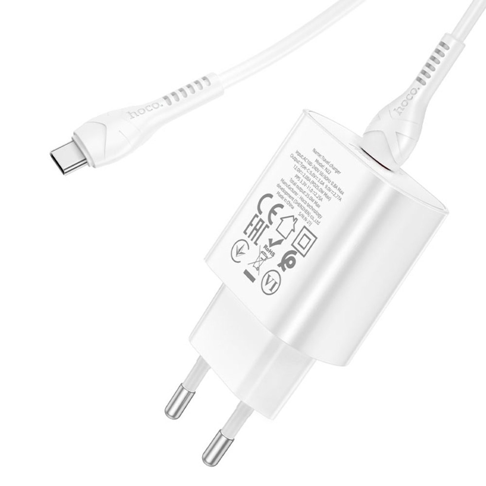 Сетевое зарядное устройство Hoco N22 Type-C PD 25W белое + кабель Type-C to Type-C