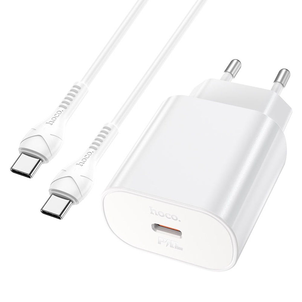 Сетевое зарядное устройство Hoco N22 Type-C PD 25W белое + кабель Type-C to Type-C