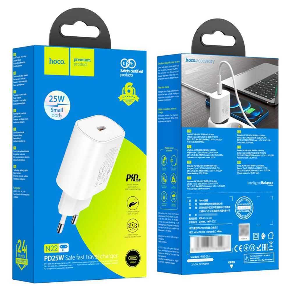 Сетевое зарядное устройство Hoco N22 Type-C PD 25W белое