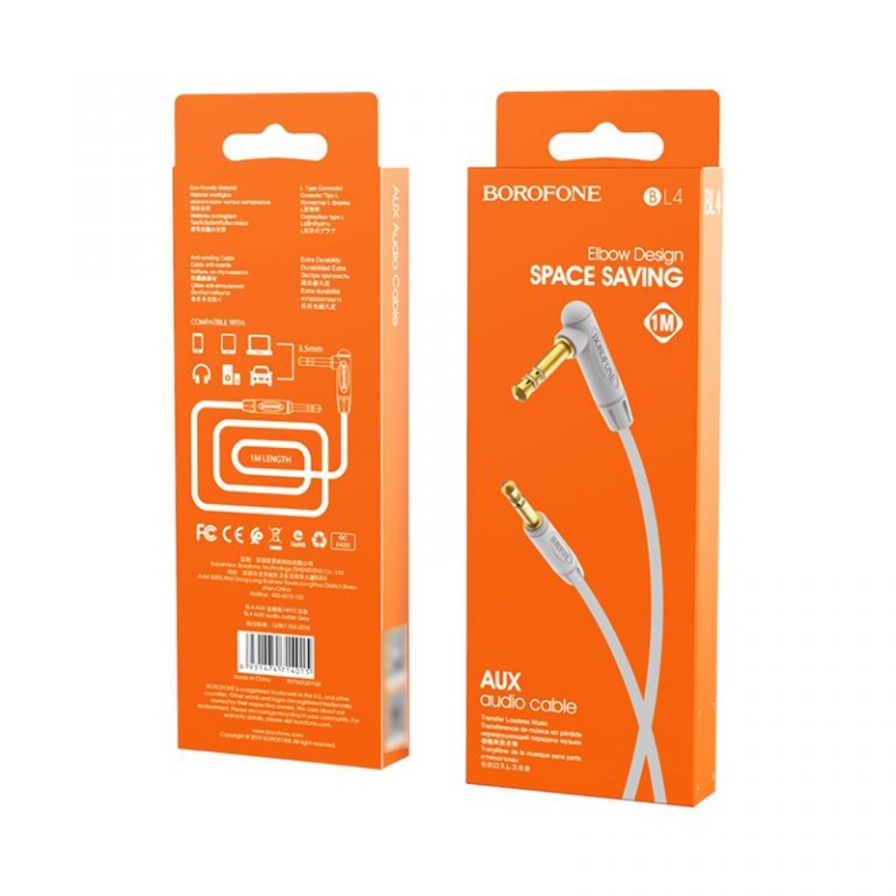 AUX кабель Borofone BL4 Jack 3.5 to Jack 3.5 2m серый