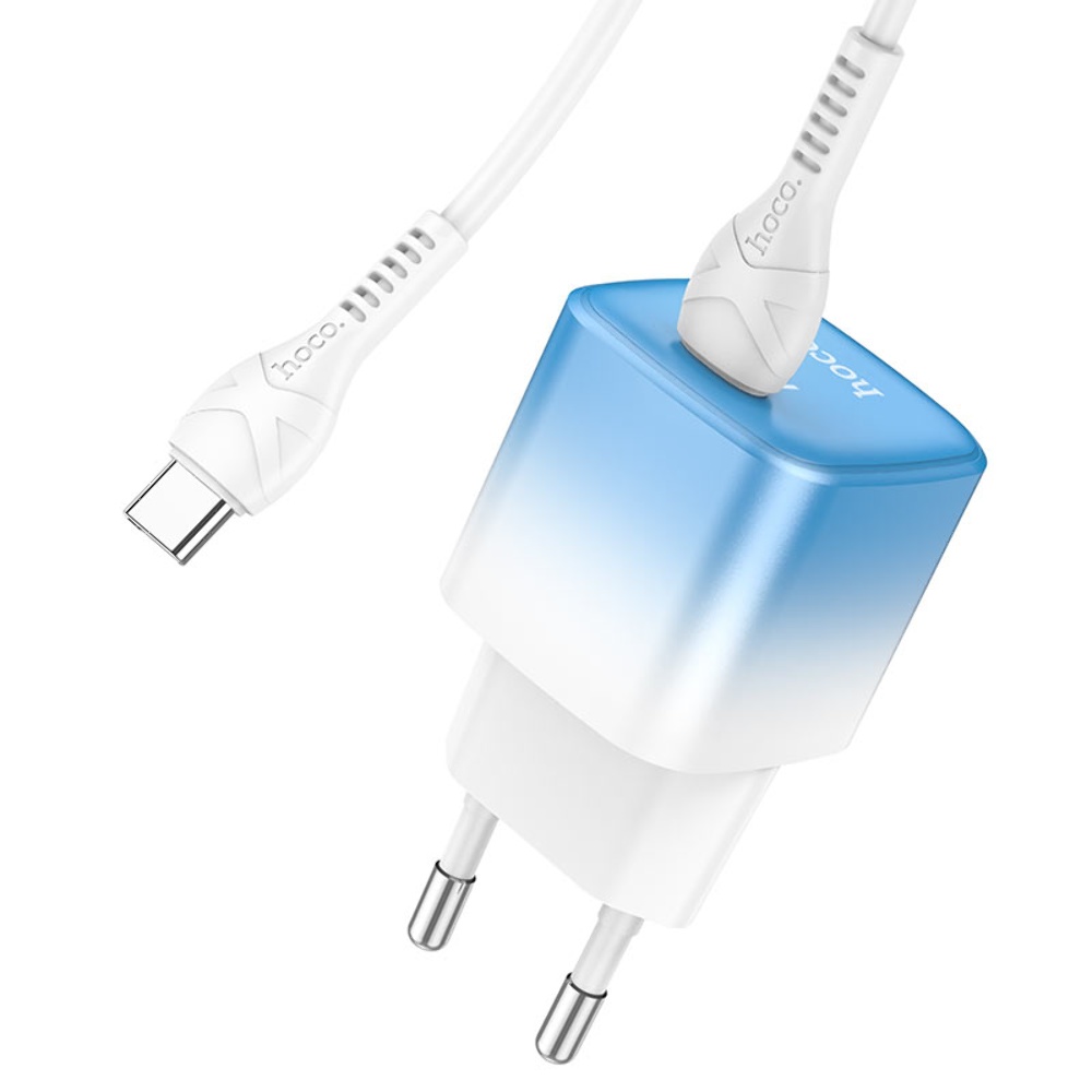 Сетевое зарядное устройство Hoco C101A Type-C PD 20W синее + кабель Type-C to Type-C