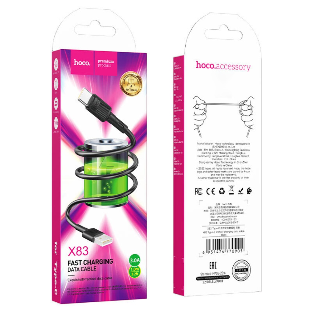 Кабель Hoco X83 USB to Type-C 1m black