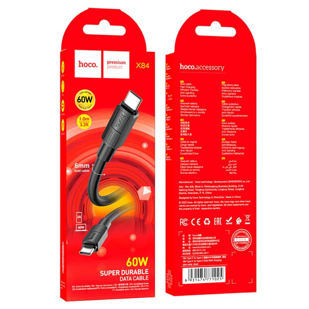 Кабель Hoco X84 Type-C to Type-C PD 60W 1m black