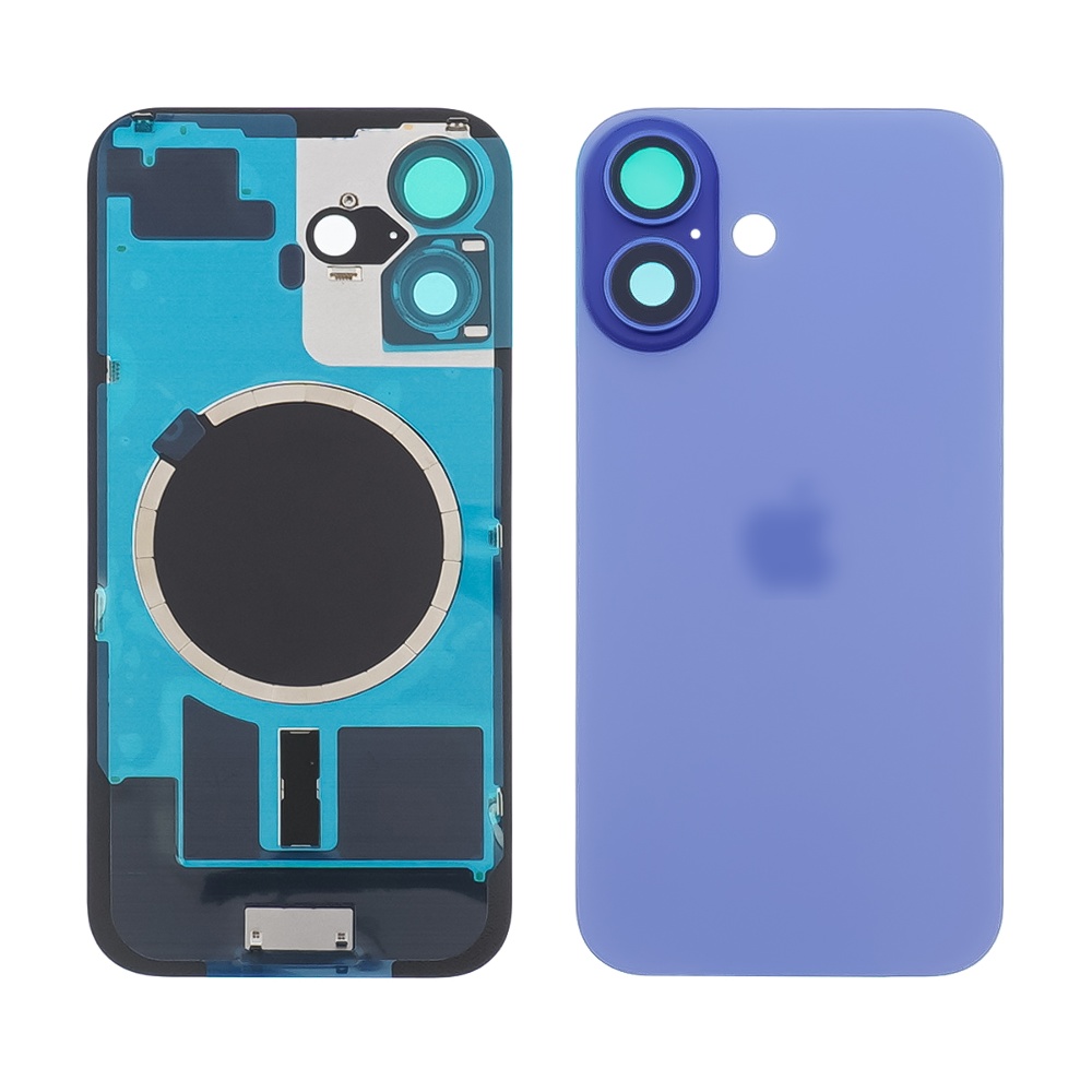 Заднее стекло корпуса для Apple iPhone 16 Blue (синее) с рамкой и стеклом камеры