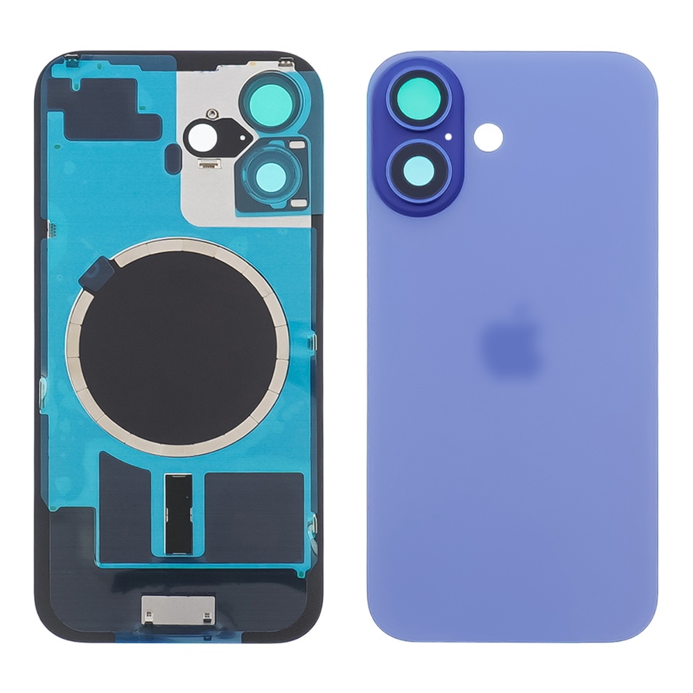 Заднее стекло корпуса для Apple iPhone 16 Plus Blue (синее) с рамкой и стеклом камеры