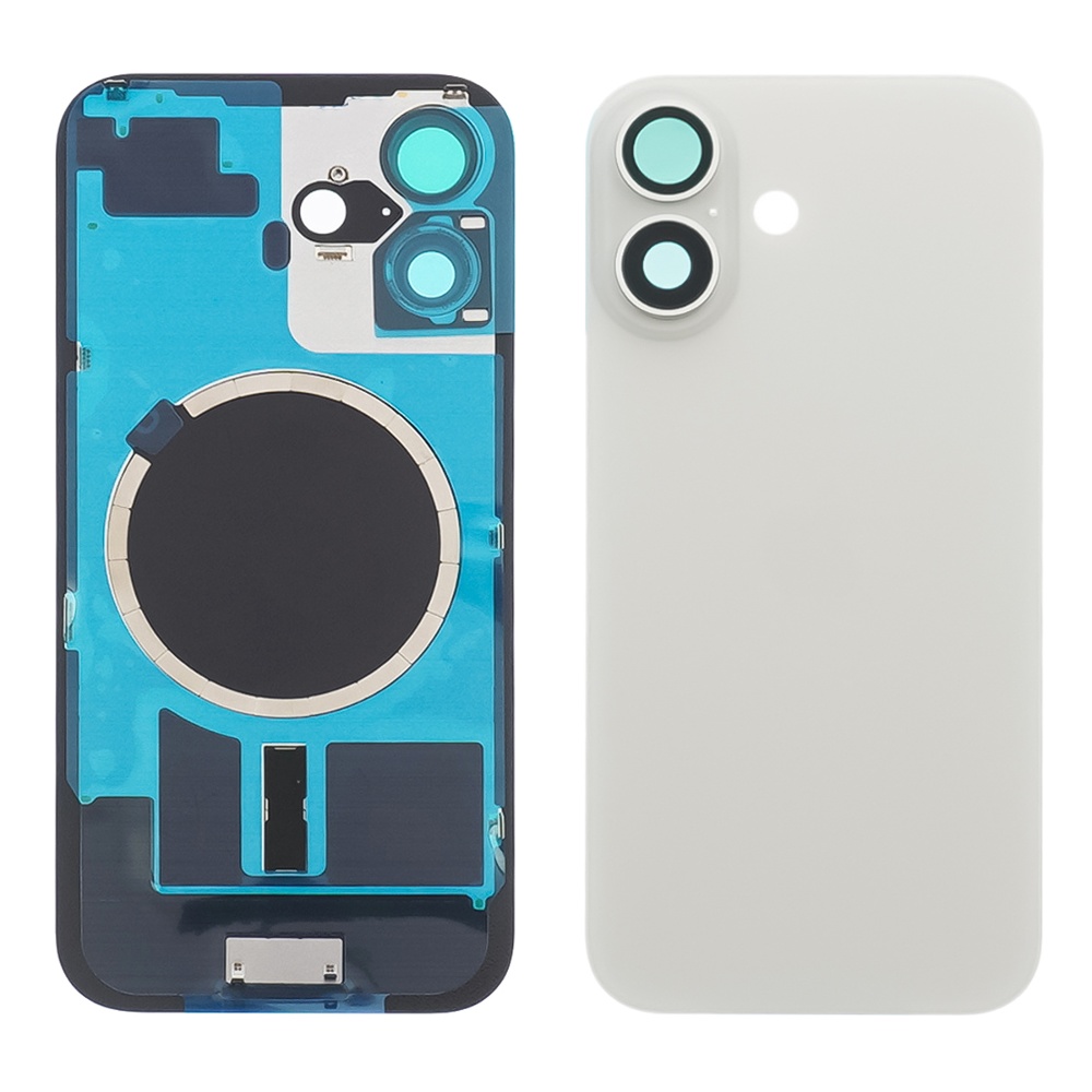 Заднее стекло корпуса для Apple iPhone 16 Plus White (белое) с рамкой и стеклом камеры