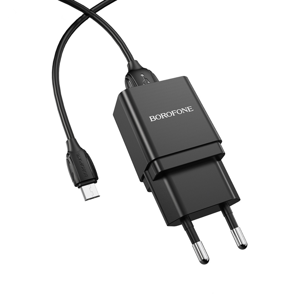 Сетевое зарядное устройство Borofone BA19A USB черное + кабель USB to MicroUSB