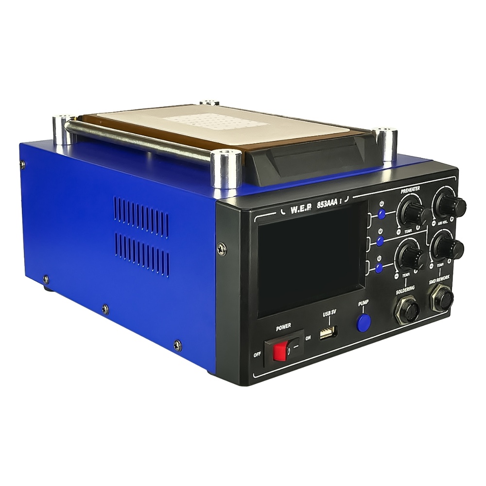 Паяльная станция WEP 853AAA-I, со встроенным вакуумным сепаратором 9" (20 x 11 см), фен, паяльник, USB 5V