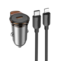 Автомобильное зарядное устройство Hoco NZ16 Type-C PD 30W metal grey + кабель Type-C to Lightning