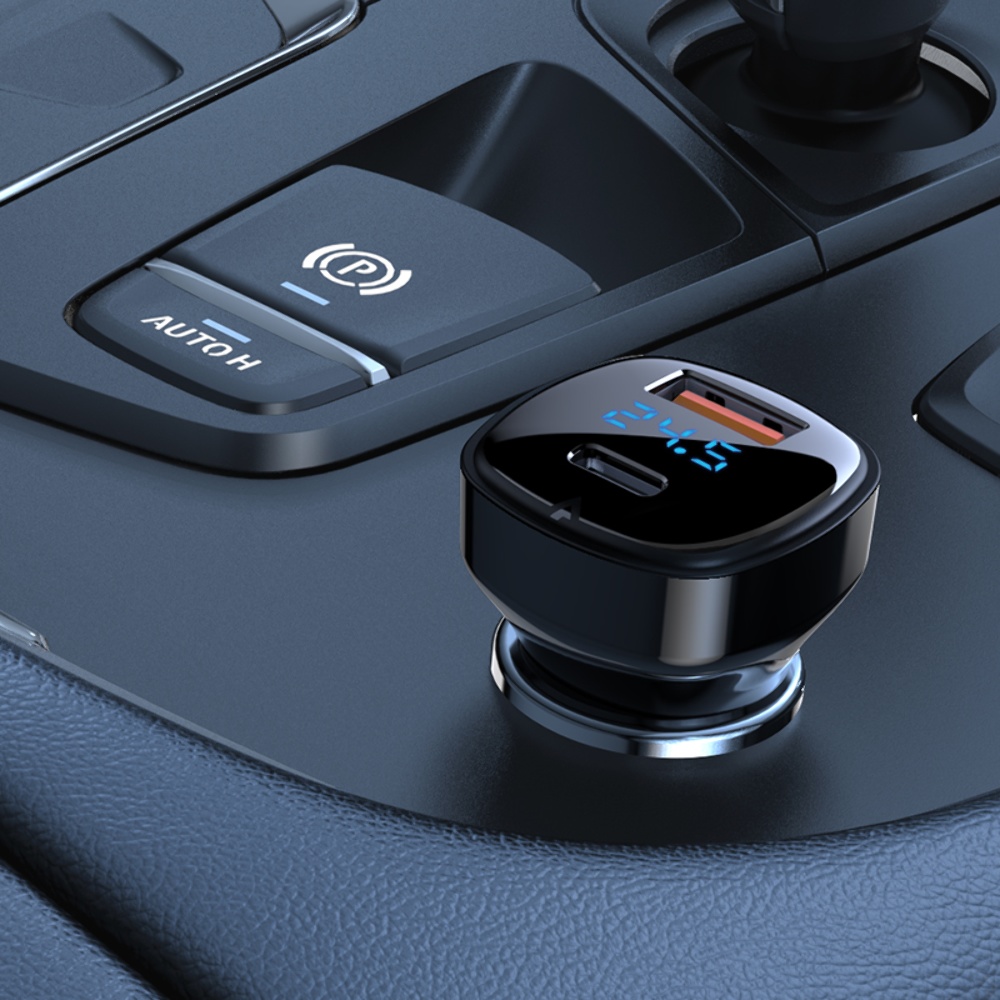 Автомобильное зарядное устройство Acefast B4 USB/ Type-C QC PD 66W c дисплеем черное