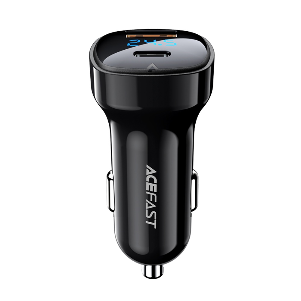 Автомобильное зарядное устройство Acefast B4 USB/ Type-C QC PD 66W c дисплеем черное