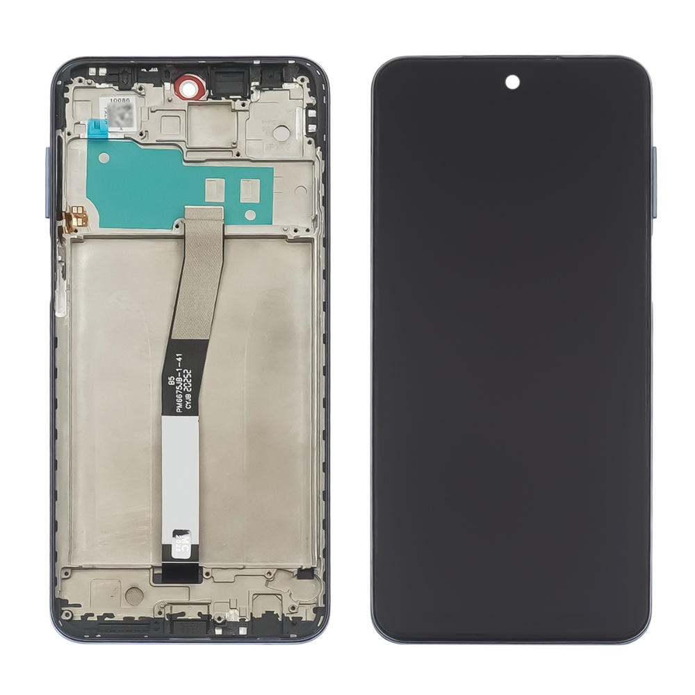 Дисплей для Xiaomi Redmi Note 9S/ Note 9 Pro/ Note 9 Pro Max с чёрным тачскрином и серой корпусной рамкой