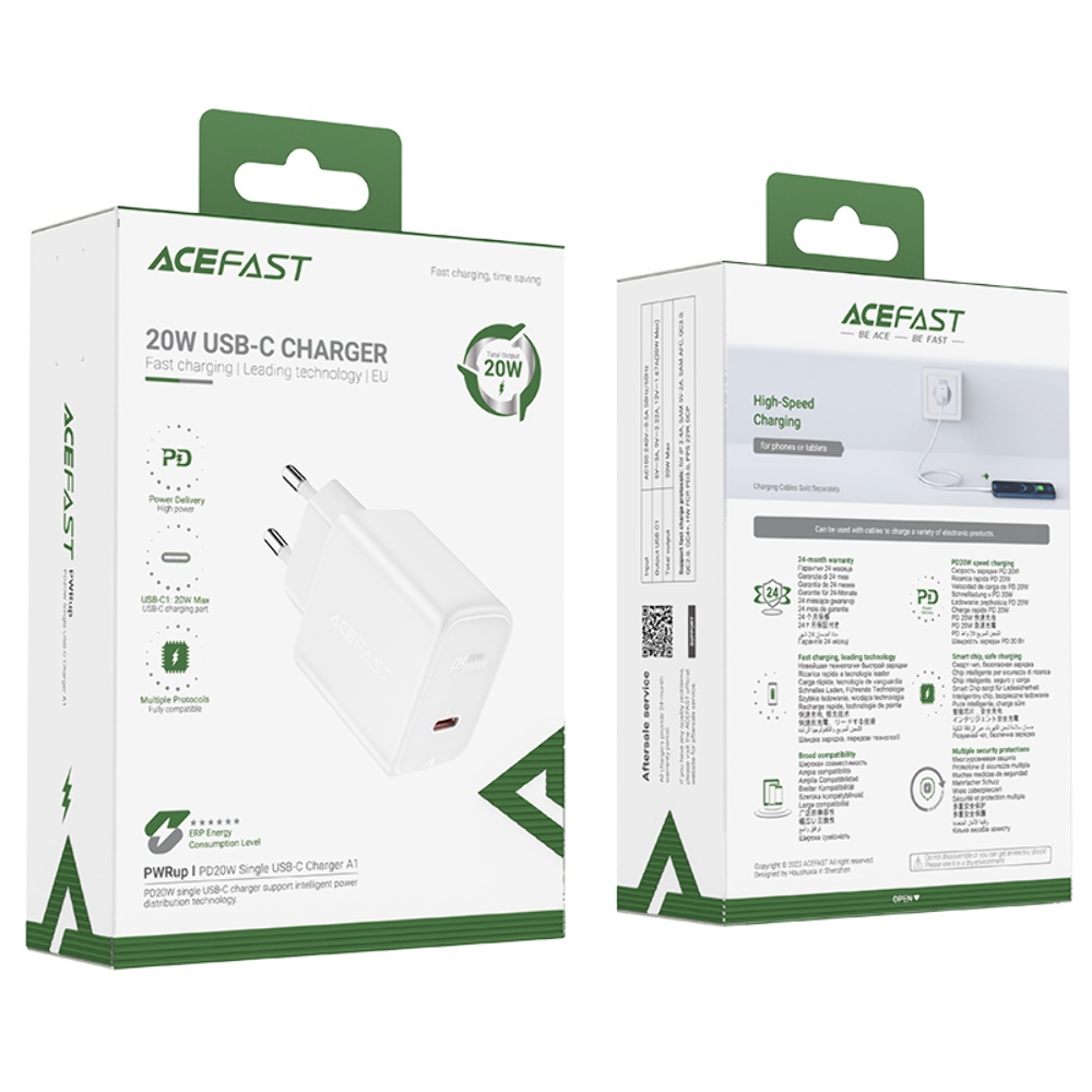 Сетевое зарядное устройство Acefast A1 Type-C PD белое