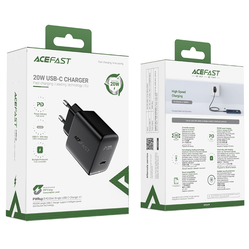 Сетевое зарядное устройство Acefast A1 Type-C PD черное