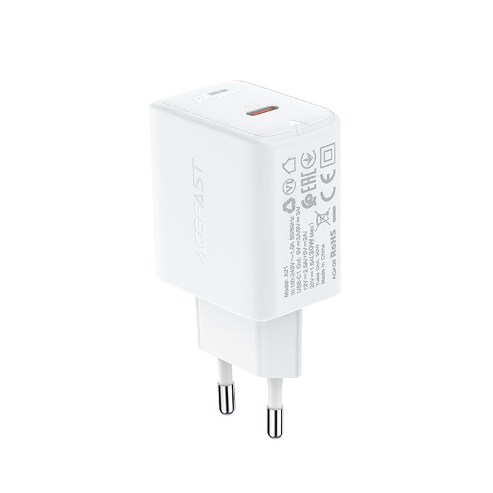Сетевое зарядное устройство Acefast A21 Type-C QC PD 30W белое