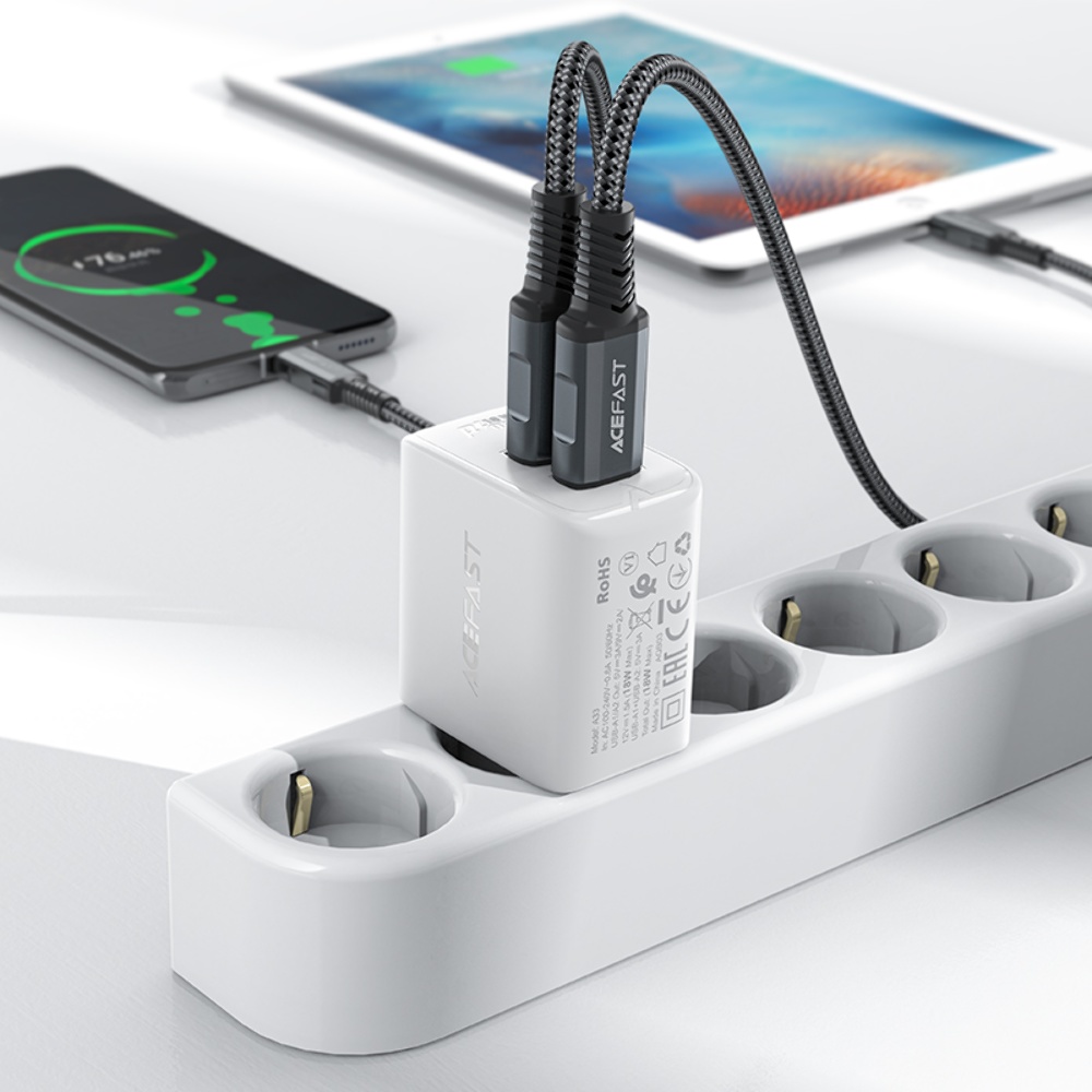 Сетевое зарядное устройство Acefast A33 2 USB QC белое