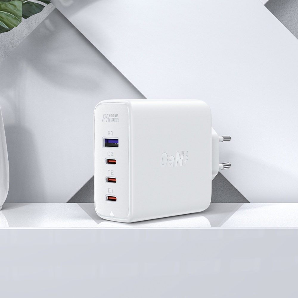 Сетевое зарядное устройство Acefast A37 USB/ 3 Type-C QC PD 100W белое + кабель Type-C to Type-C