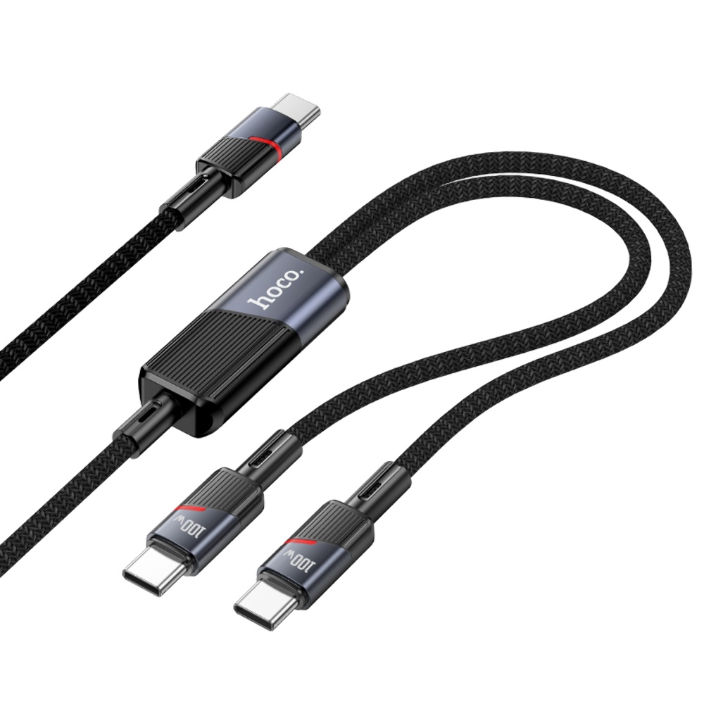 Кабель Hoco U139 2в1 Type-C to Type-C/ Type-C PD 100W 1.2m black