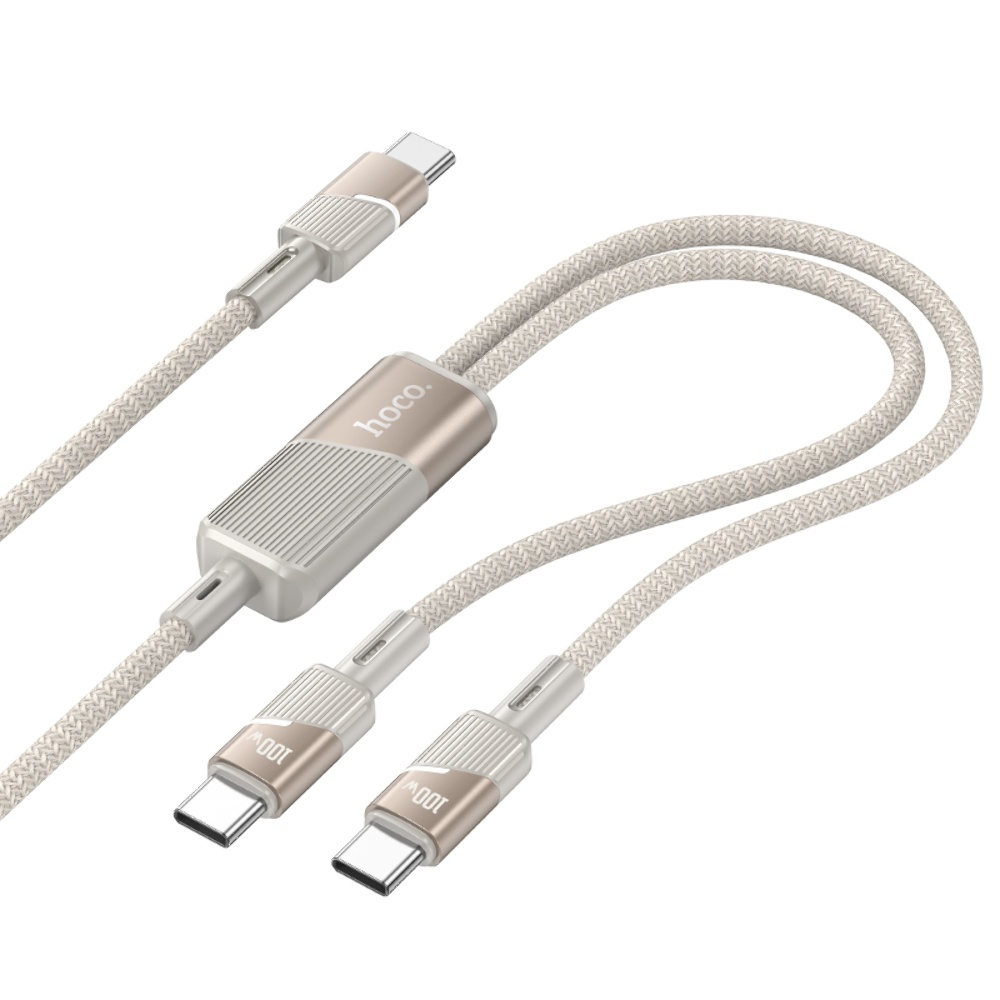 Кабель Hoco U139 2в1 Type-C to Type-C/ Type-C PD 100W 1.2m gold