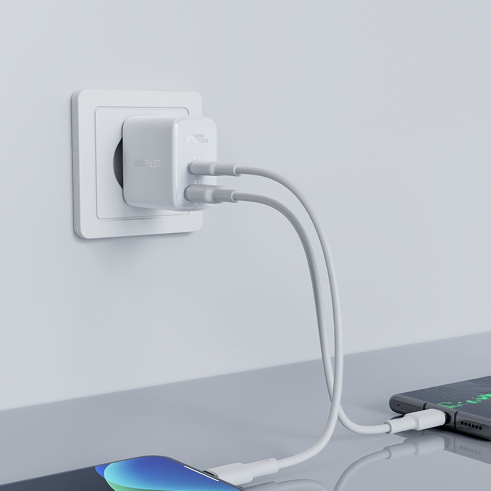 Сетевое зарядное устройство Acefast A5 USB/ Type-C QC PD 32W белое