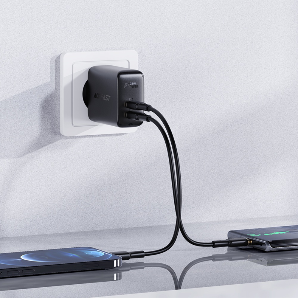 Сетевое зарядное устройство Acefast A5 USB/ Type-C QC PD 32W черное