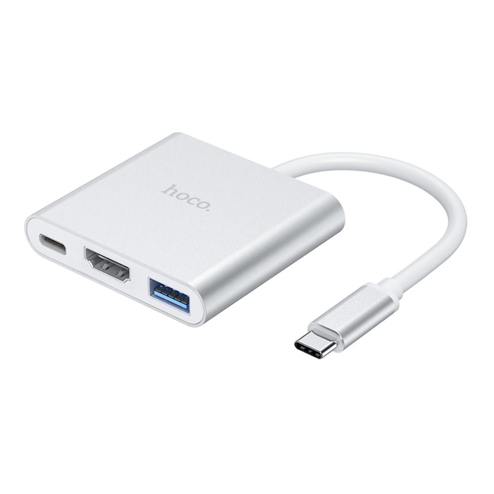 Мультиадаптер хаб Hoco HB14 Type-C to USB3.0+HDMI+PD серебристый