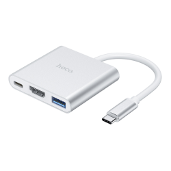 Мультиадаптер хаб Hoco HB14 Type-C to USB3.0+HDMI+PD серебристый
