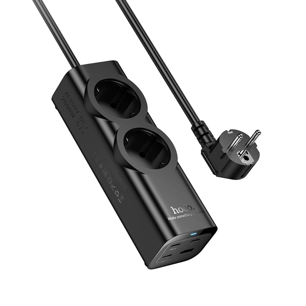 Сетевое зарядное устройство удлинитель Hoco NS10 USB/ 3 Type-C PD 67W 2 розетка 2m black