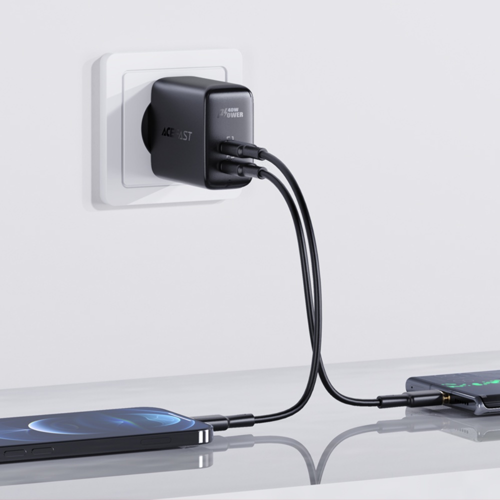 Сетевое зарядное устройство Acefast A9 2 Type-C QC PD 40W черное