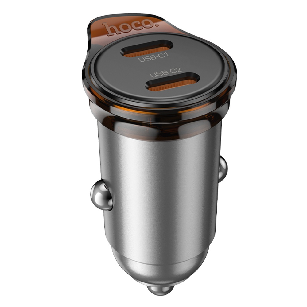 Автомобильное зарядное устройство Hoco NZ16B 2 Type-C PD 45W metal grey