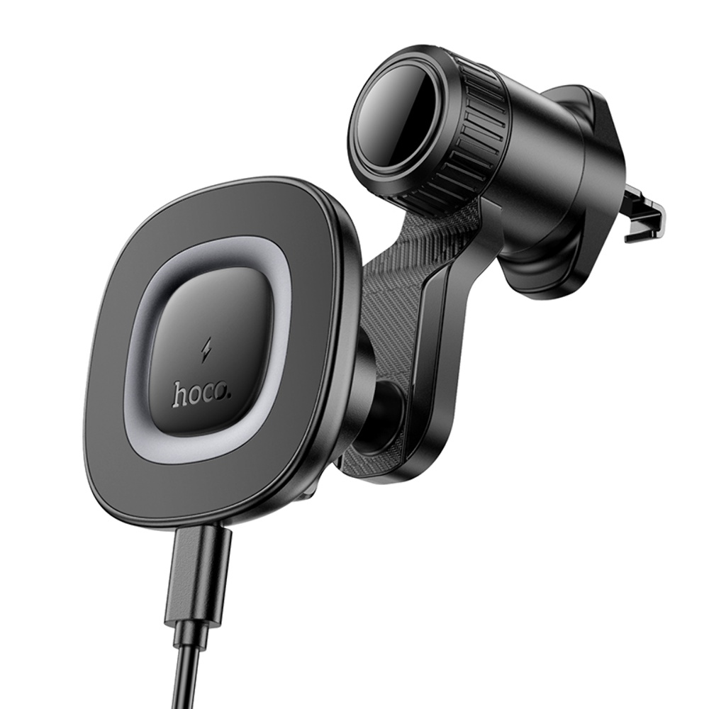 Автодержатель Hoco HW30 магнитный с беспроводной зарядкой 15W black metal gray