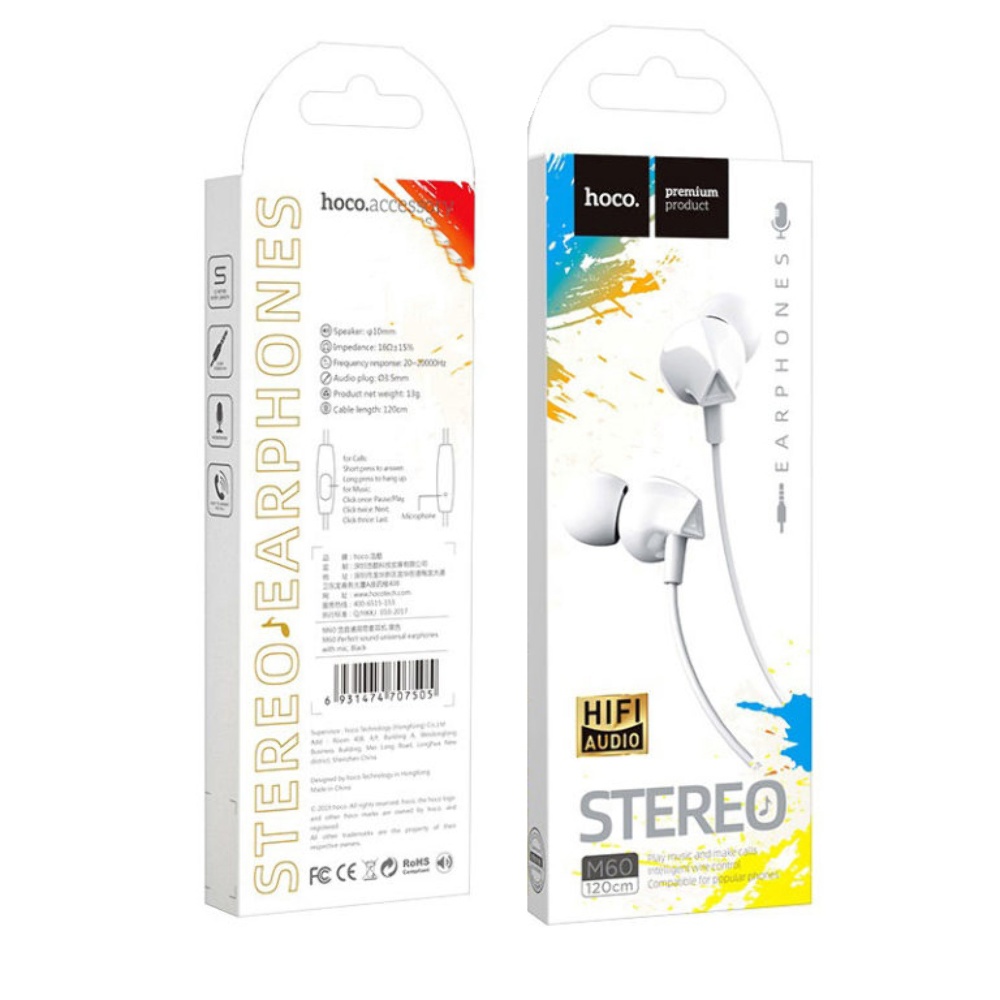 Наушники вакуумные Hoco M60 Jack 3.5 white