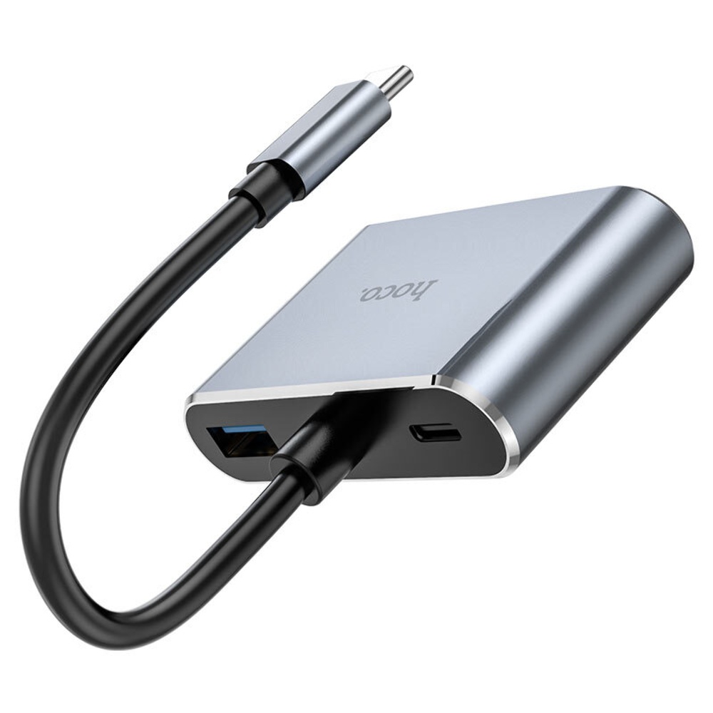 Мультиадаптер хаб Hoco HB30 4в1 Type-C to USB 3.0 (F)/ VGA (F)/ Type-C (F) PD 100W 0.15m