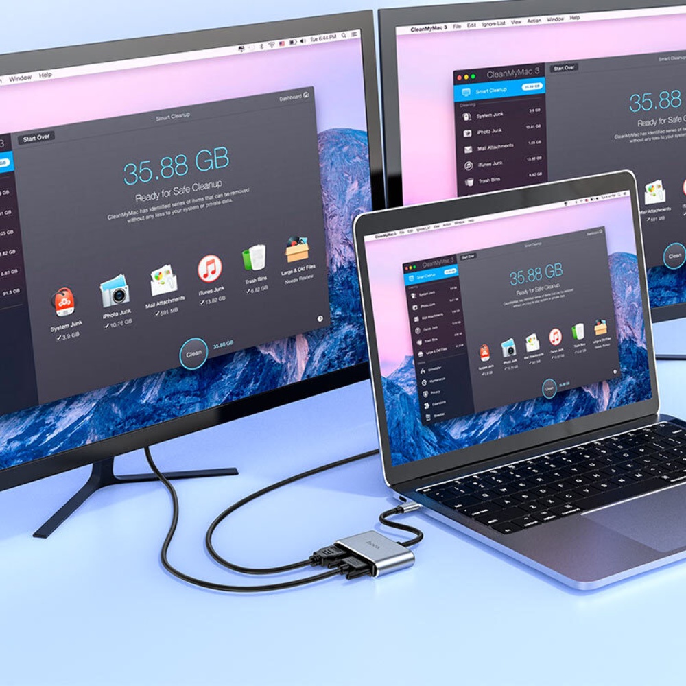 Мультиадаптер хаб Hoco HB30 4в1 Type-C to USB 3.0 (F)/ VGA (F)/ Type-C (F) PD 100W 0.15m