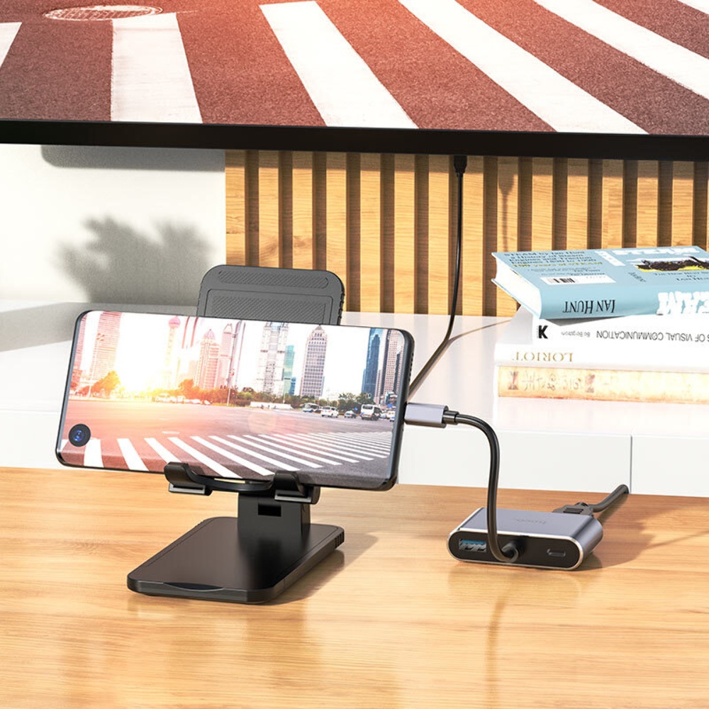 Мультиадаптер хаб Hoco HB30 4в1 Type-C to USB 3.0 (F)/ VGA (F)/ Type-C (F) PD 100W 0.15m