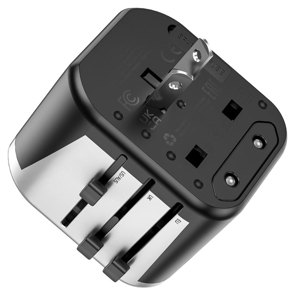 Сетевое зарядное устройство переходник Hoco AC5 2 USB (EU, US, UK, AUS) серебристо-черный