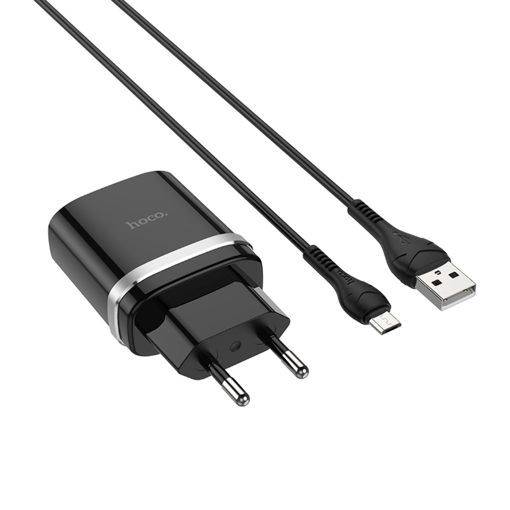 Сетевое зарядное устройство Hoco C12Q USB QC 18W черное + кабель USB to MicroUSB