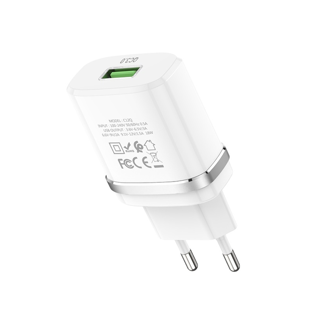 Сетевое зарядное устройство Hoco C12Q USB QC 18W белое