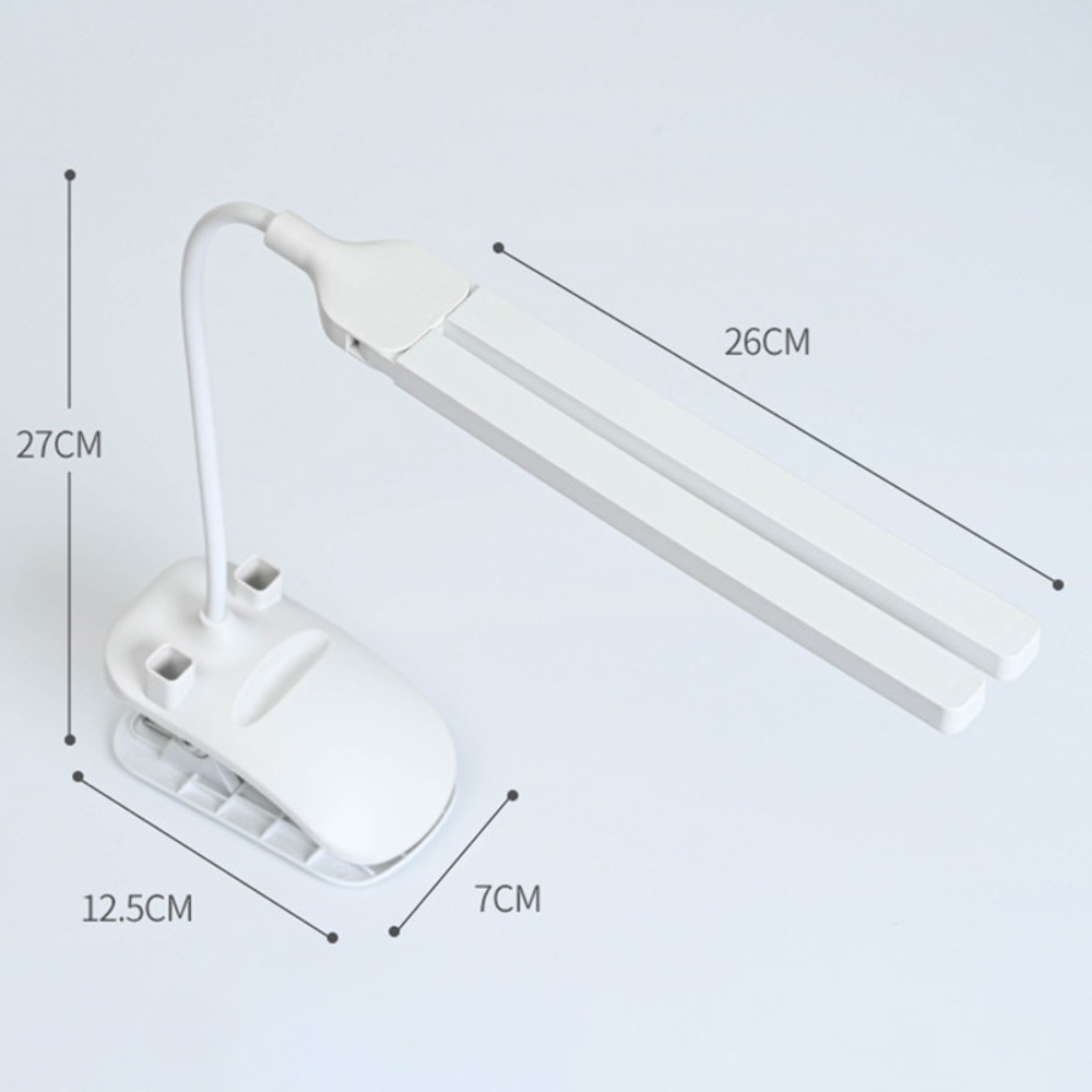 Настольная USB LED лампа гибкая, двойная с аккумулятором и прищепкой белая