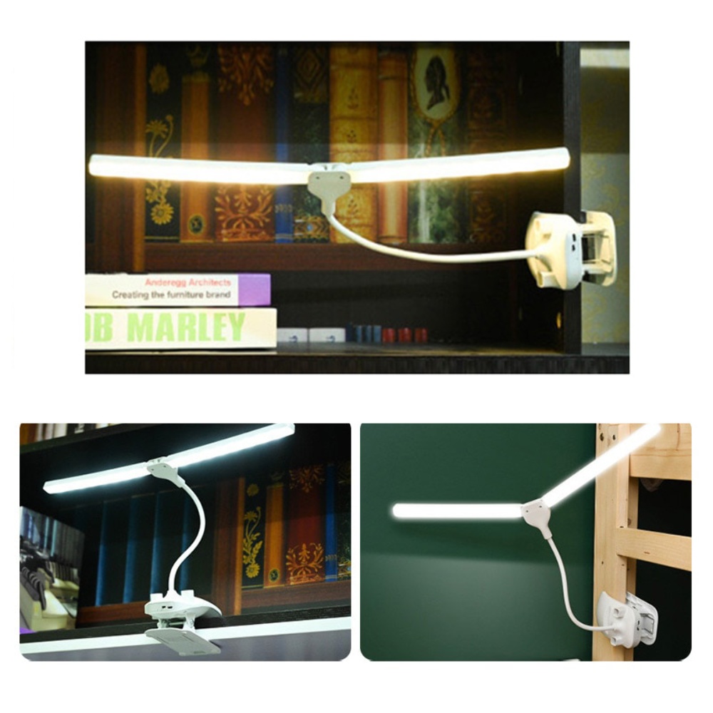 Настольная USB LED лампа гибкая, двойная с аккумулятором и прищепкой белая