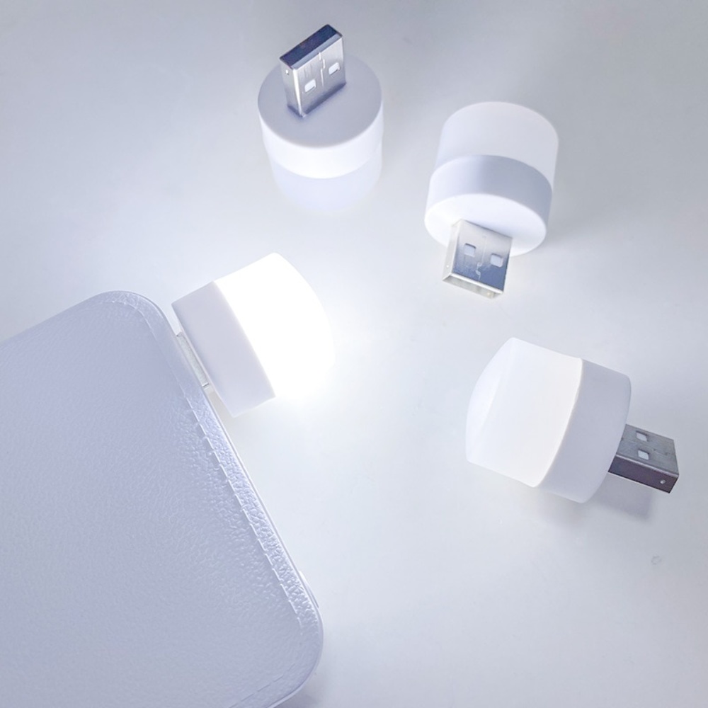 USB LED лампочка цилиндрическая, холодный свет белая