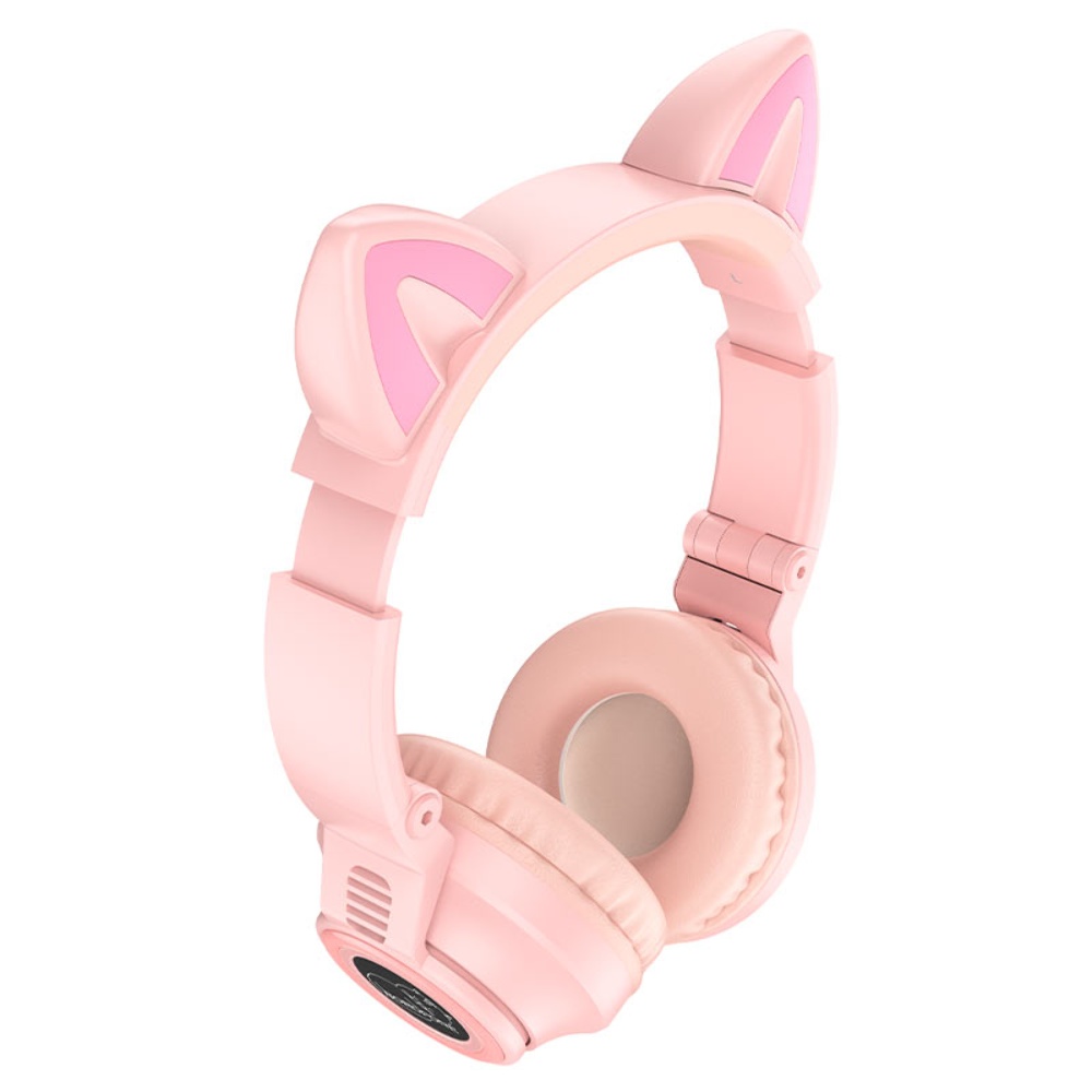 Беспроводные наушники Borofone BO18 Cat Ear накладные с ушками и LED подсветкой pink