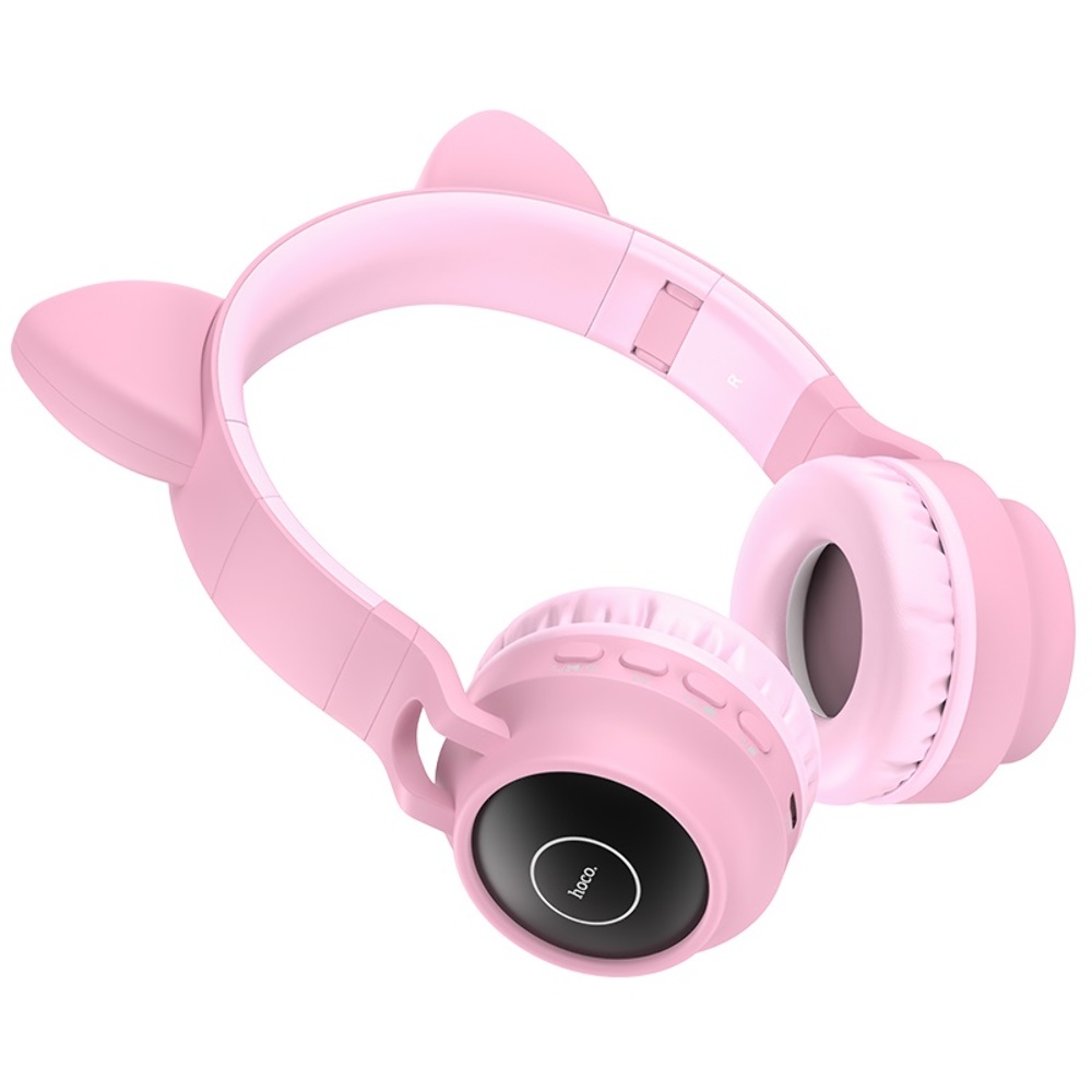 Беспроводные наушники Hoco W27 Cat Ear накладные с ушками и LED подсветкой pink