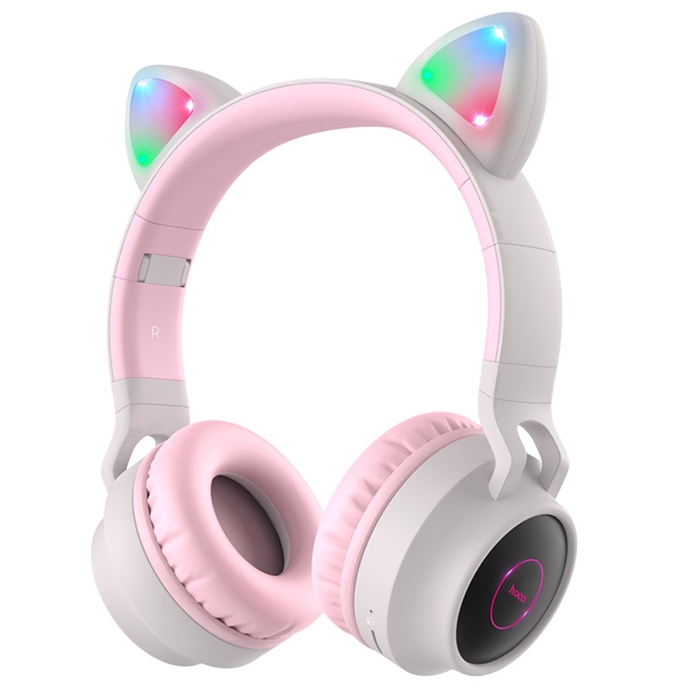 Беспроводные наушники Hoco W27 Cat Ear накладные с ушками и LED подсветкой gray