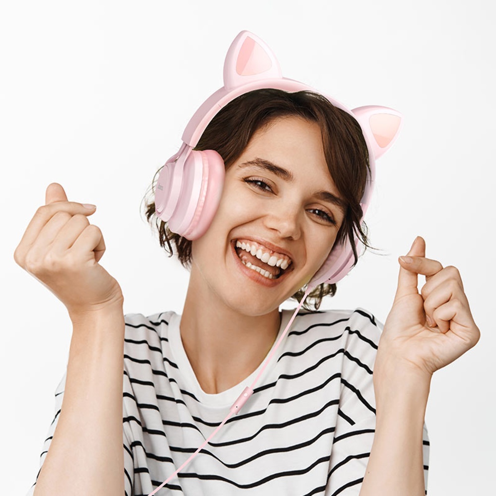 Наушники накладные Hoco W36 Cat Ear с ушками Jack 3.5 pink