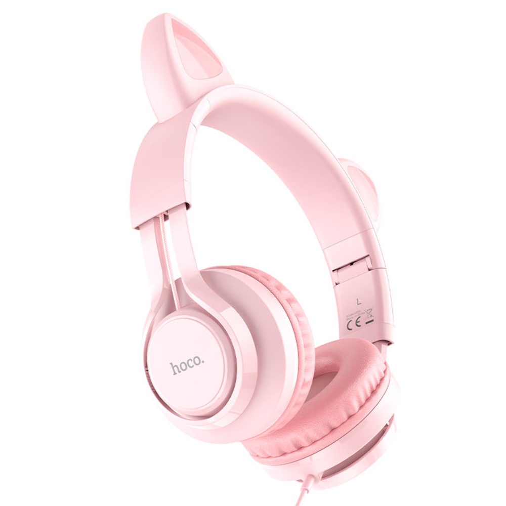 Наушники накладные Hoco W36 Cat Ear с ушками Jack 3.5 pink
