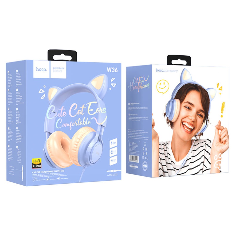Наушники накладные Hoco W36 Cat Ear с ушками Jack 3.5 midnight blue