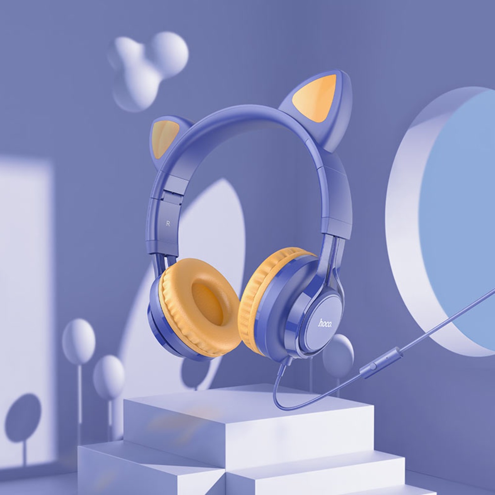 Наушники накладные Hoco W36 Cat Ear с ушками Jack 3.5 dream blue