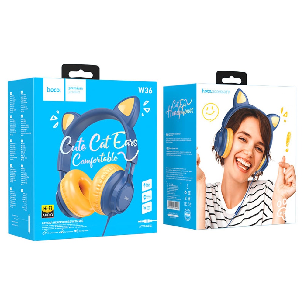 Наушники накладные Hoco W36 Cat Ear с ушками Jack 3.5 dream blue
