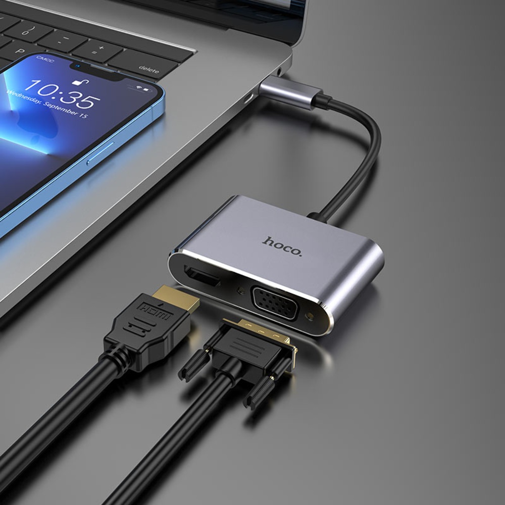 Мультиадаптер хаб Hoco HB29 2в1 Type-C to HDMI (F)/ VGA (F) 0.15m